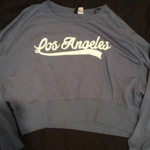 Blue graphic butterfly sleeve sweater